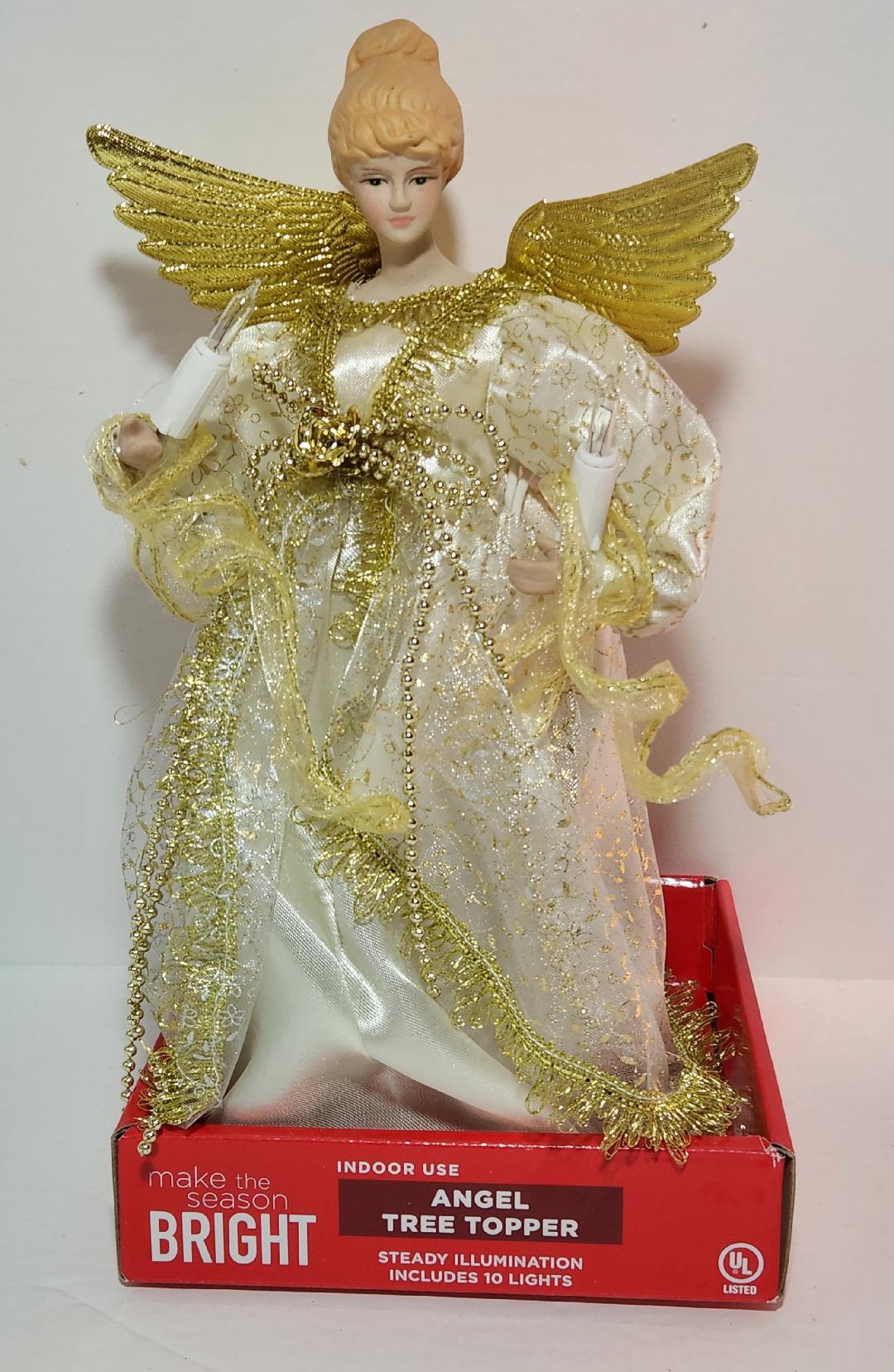 11 Inch Gold and White Angel Christmas Tree Topper Steady