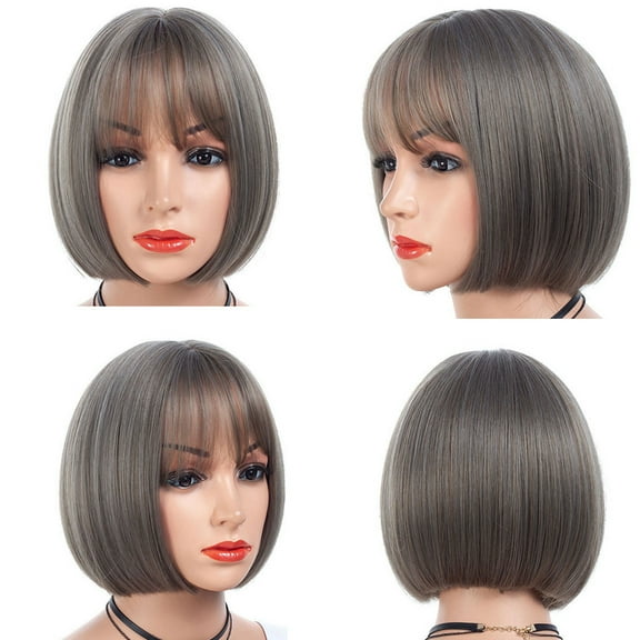 11 Inch Gray wigs human hair Women Fashion Short Bob Wigs Grey Fiber for Full Wig Party