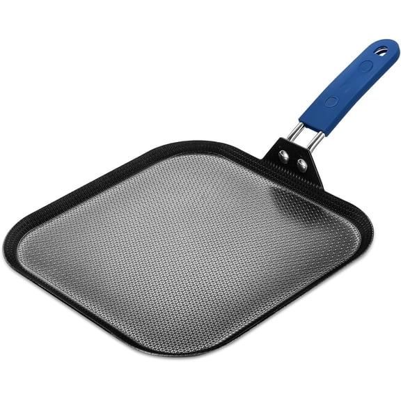 11 Inch Hybrid Nonstick Square Griddle Pan, Flat Square Pancake Grill Pan, Tri-Ply Stainless Steel Skillet Griddle, Induction, Oven & Dishwasher Safe, Heat-Resistant Handle Cover (Blue)