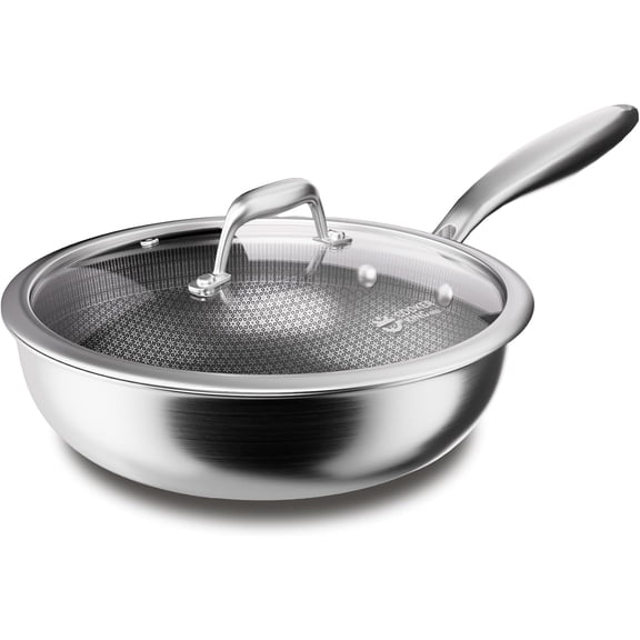 11-Inch Hybrid Stainless Steel Wok with Lid Nonstick Stir Fry and Deep Frying Pan Tri-Ply Clad Induction Oven and Dishwasher Safe