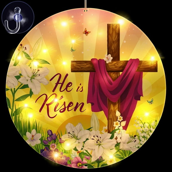 "11 Inch LED Easter Window Light, Jesus Cross Religious Sign, Happy Easter Party Supplies for Indoor and Outdoor Farmhouse Wall Decor