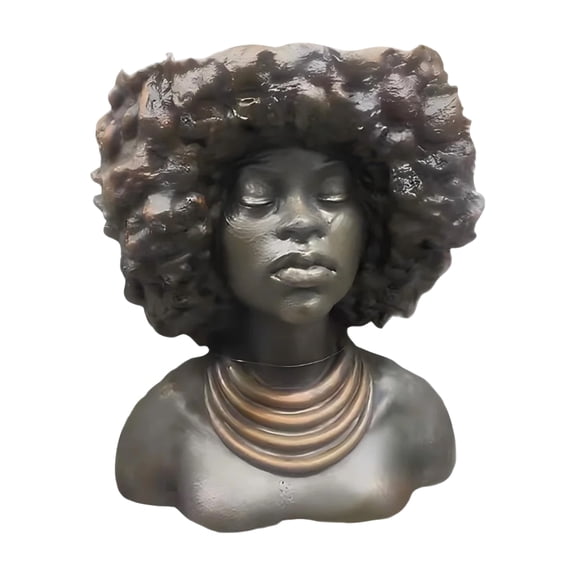 11 Inch Lady Face Planter Pot, Head Planter Face Plant Pots Flower Pot Succulents Large Outdoor Planters Indoor with Drainage Resin Lady Black Statue for Garden Home Decoration Porch Gift (A)