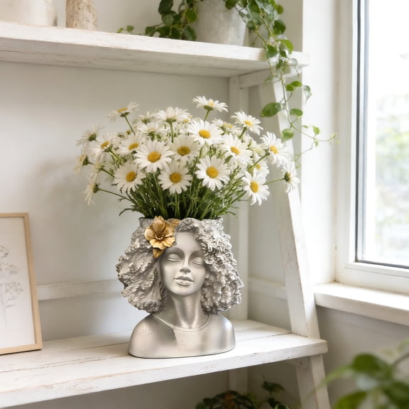 11-Inch Lady Face Planter Pot, Head Planter Pot -Unique Succulent Planter for Indoor Plants, Resin Lady Statue for Garden Porch Home Decoration