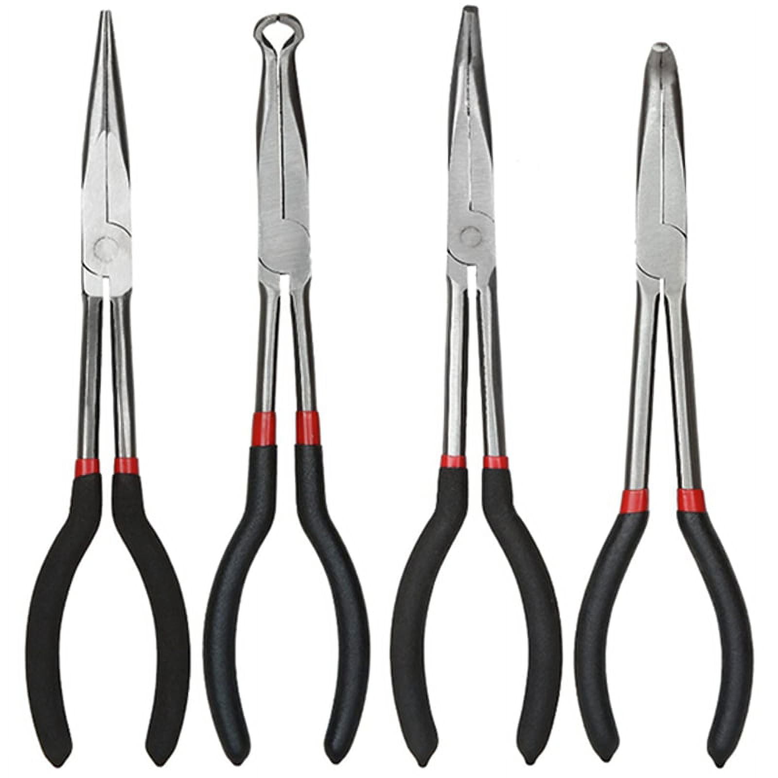11-Inch Long Needle-Nosed Pliers Include Straight, 45-Degree, 90-Degree and O-Type Pliers