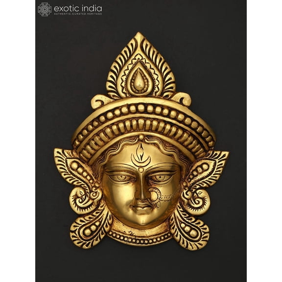 11 Inch Maa Durga Face Mask Wall Hanging Brass Sculpture