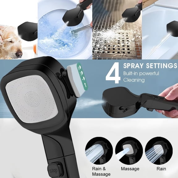 11-Inch Matte Black Shower Head with 59" Hose, 4 Settings & Dual-Outlet High Pressure  Wall-Mounted Handheld Shower