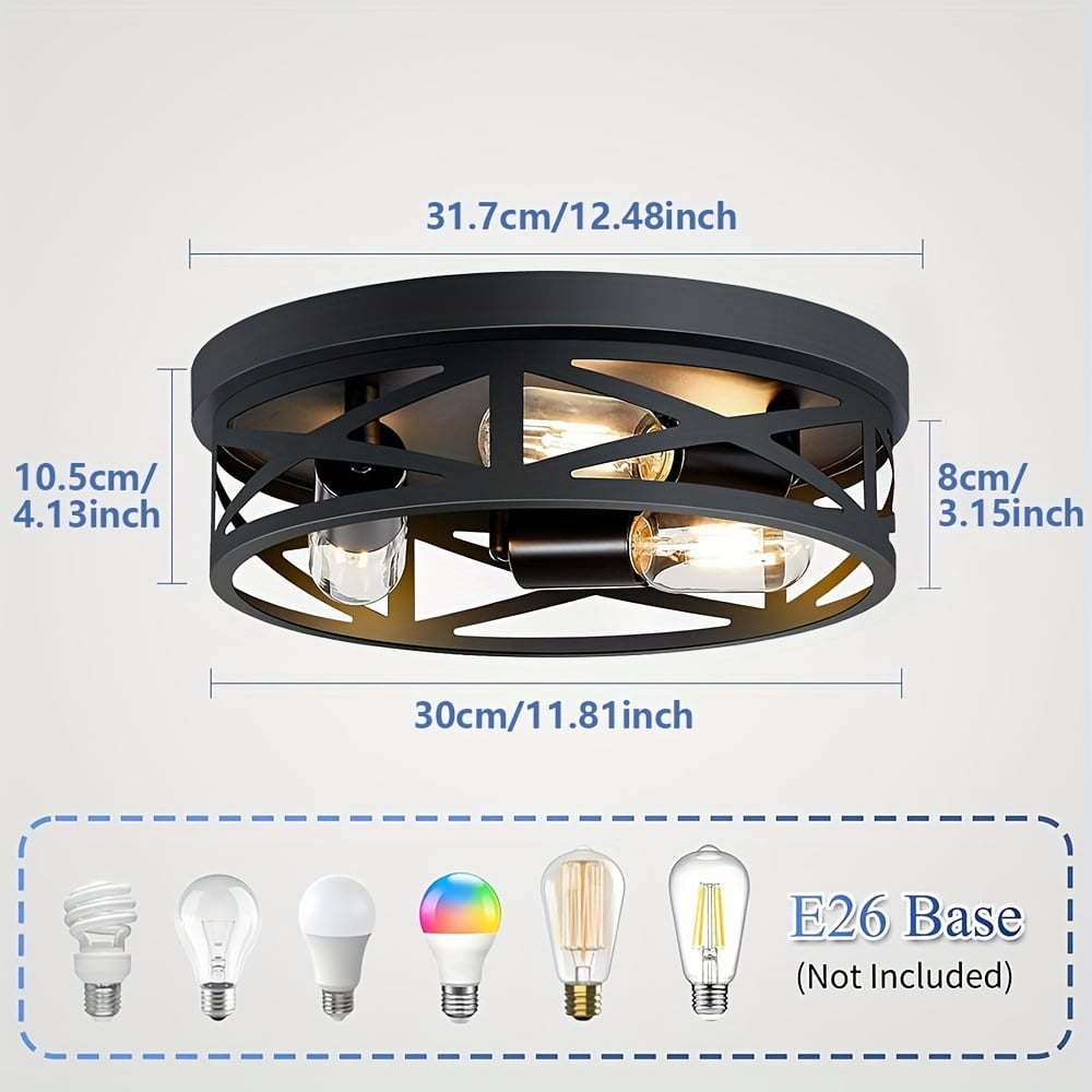 11 Inch Metal Black Cage Farmhouse Flush Mount Ceiling Light | Industrial Close To Ceiling Light, Rustic Style, IP44, Suitable for Hallway, Kitchen, Bedroom, Entryway, Semi Flush Mount, E26 Bulb Base