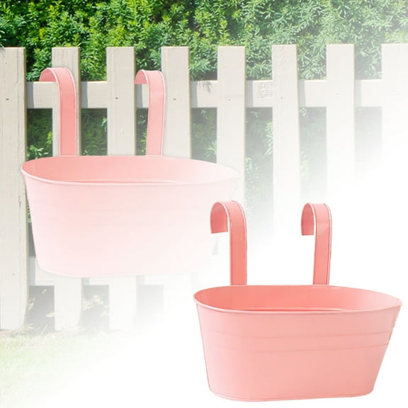 11 Inch Metal Hanging Flower Pots for Fence - Rustic Iron Railing Oval Planter with Detachable Hooks | Outdoor Privacy Screen Planter for Balcony, Garden & Window Decor