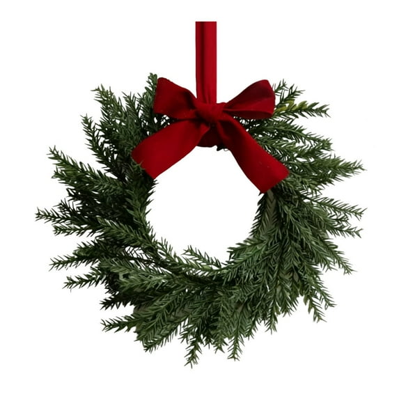 11 Inch Mini Wreaths for Cabinets,Mini Wreaths,Christmas Kitchen Wreaths with Red Velvet Bow,Artificial Norfolk Pine Wreath Outdoor for Windows Door Chairs Wall Stairs Home Decor,1PCS