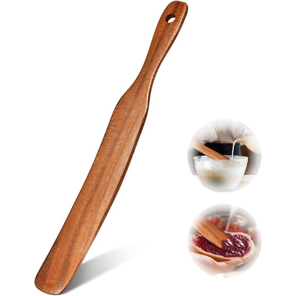 11 Inch Natural Wooden Kitchen Spurtle, Smooth Slotted Spatula for Cooking