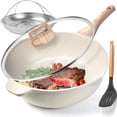 thumbnail image 1 of 11 Inch Nonstick Ceramic Deep Frying Pan Skille with Lid,5QT Sauté Pan for Cooking with Steam Rack,Healthy Large Skillet,Stay Cool Handle, Induction Compatible(WHITE), 1 of 10