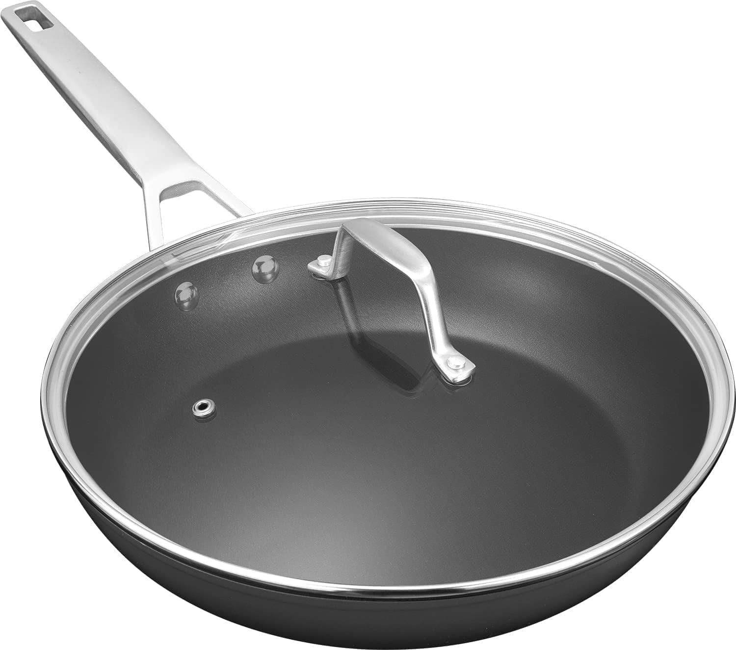 11 Inch Nonstick Frying Pan with Lid，Titanium and Ceramic Nonstick skillet, Non-Toxic, Stay-Cool Handle, Scratch-resistant, Induction Skillet With Lid for Induction, Ceramic