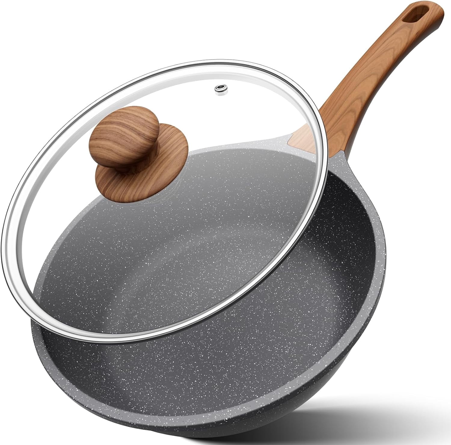 Deep Frying Hotel 11 Inch Nonstick Saute Pan with Lid, 4.5 QT Deep Frying Pan Skillet ...