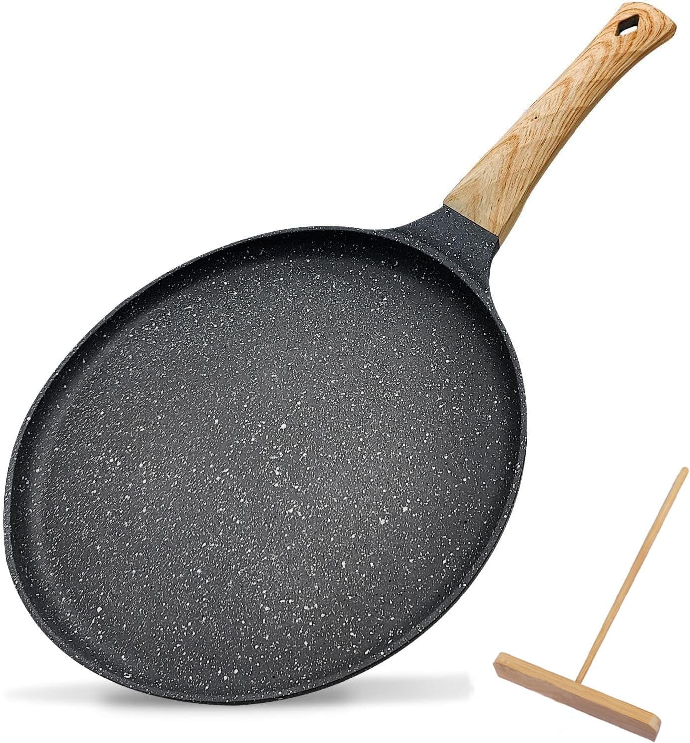 11 Inch Black Nonstick Aluminum Skillet with Wooden Handle