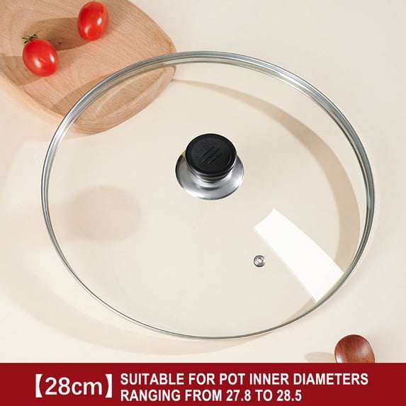 11 Inch Pan Lid, Universal Replacement Pot Lid for Frying Pans, Cast Iron Skillets, Round Tempered Glass Pan Cover with Steam Vent