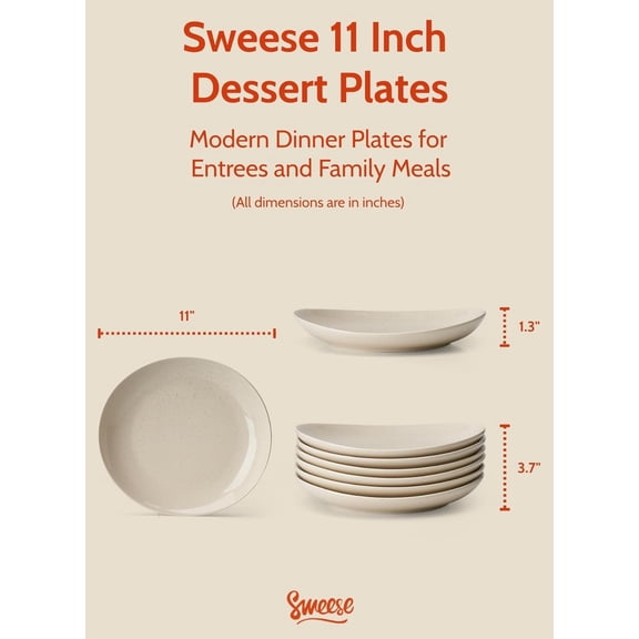 11 Inch Porcelain Dinner Plates, Set of 6 - Beige, Vitrified China, Curve Collection, Dishwasher Microwave Safe