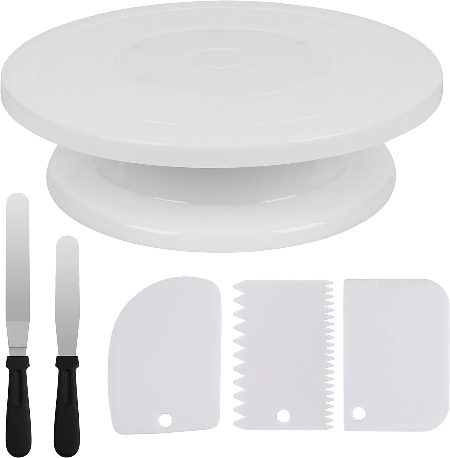 Joey'z 11 inch Rotating Cake Stand Turntable with 2 Icing Spatulas and 3 Icing Smoothers, Revolving Cake Decorating Kit