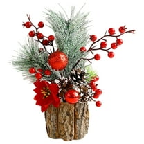 11 Inch Small Christmas Tree Artificial Mini Tabletop Christmas Tree with Pine Cones Red Berries Holiday Ornaments for Indoor Outdoor Home Room Party Winter Christmas Decorations Centerpiece