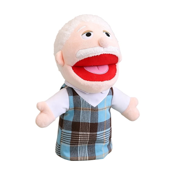 11 Inch Soft Plush Hand Puppet, Elderly Male Family Member Puppet for Kids Storytelling, Imaginative Role-Play Teaching Preschool Home Theater Classroom Supplies