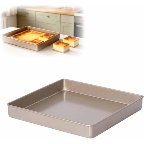11 Inch Square Baking Pan in Carbon Steel Bakeware with Nonstick Surface for Baking Cakes Cookies and Brownies (Gold)