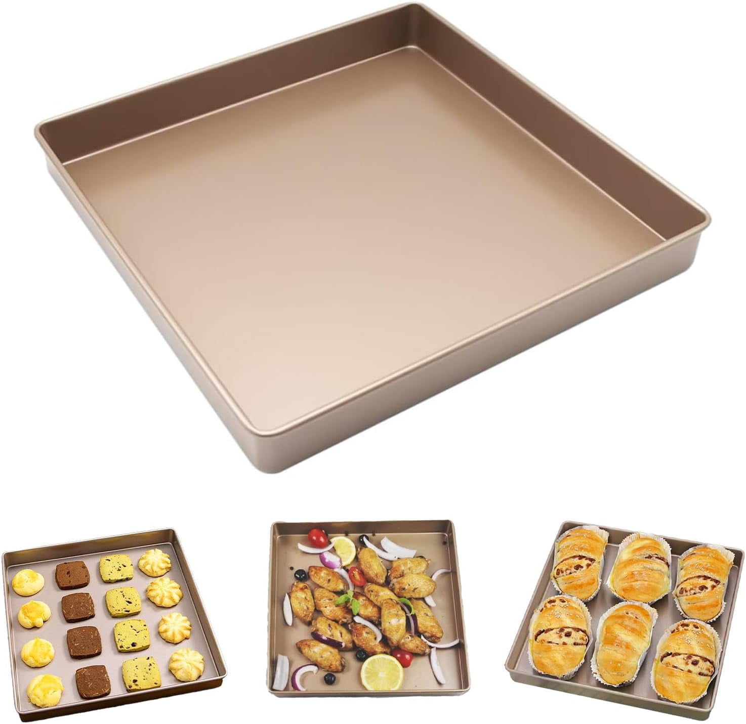 11 Inch Square Cake Pan, 1.3 Inch Deep Baking Pan Nonstick Cookie Sheet Brownie Cake Pa Toaster Oven Pans Bakeware, Easy Clean