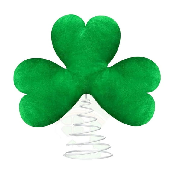 11 Inch St Patrick's Day Tree Topper,Green Plush Lucky Shamrock with Metal Base Decor,Treetop Irish Tree Decoration for St Patrick's Day Holiday Party