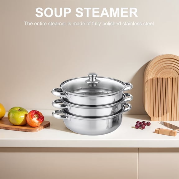 11 Inch Stainless Steel 3-Tier Steamer Pot for Cooking Multi-Level Steamer for Vegetables, Dumplings, Seafood, Dim Sum, and More
