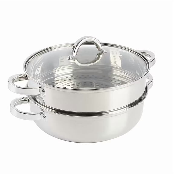 11-Inch Stainless Steel Everyday Pan with Steamer Insert & Tempered Glass Lid Induction Compatible Multi-Purpose Skillet for Sauting, Frying, Steaming, Simmering