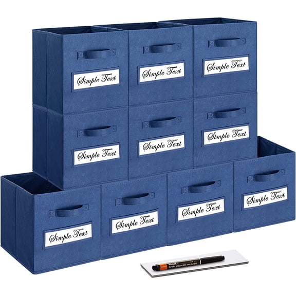 11 Inch Storage Cube,Storage bin (Set of 10) Foldable Fabric Cube Storage Bins with 10 Labels Window Cards & a Pen,Baskets Containers for Shelves,Closet Organizers Box,cube storage,Navy Blue
