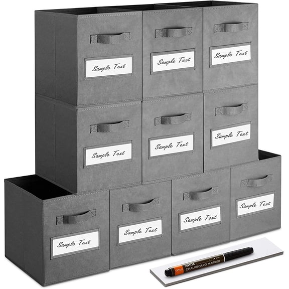 11 Inch Storage Cube,Storage bin (Set of 10) Foldable Fabric Cube Storage Bins with 10 Labels Window Cards & a Pen,Baskets Containers for Shelves,Closet Organizers Box for Home & Office,Gray