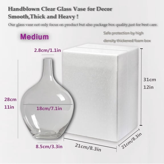 11 Inch Tall Clear Glass Vase for Flowers Branches - Hand Blown Demijohn Floor Vase for Home Decor Living Room Mantel Centerpieces