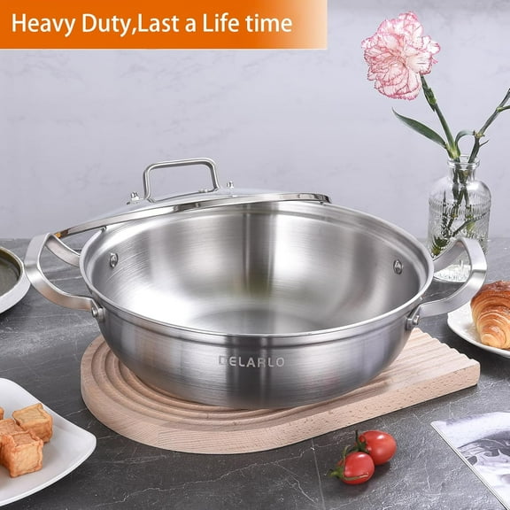 11 Inch Tri-Ply Stainless Steel Pan with Lid, Deep Saute Cookware for Induction and All Stovetops