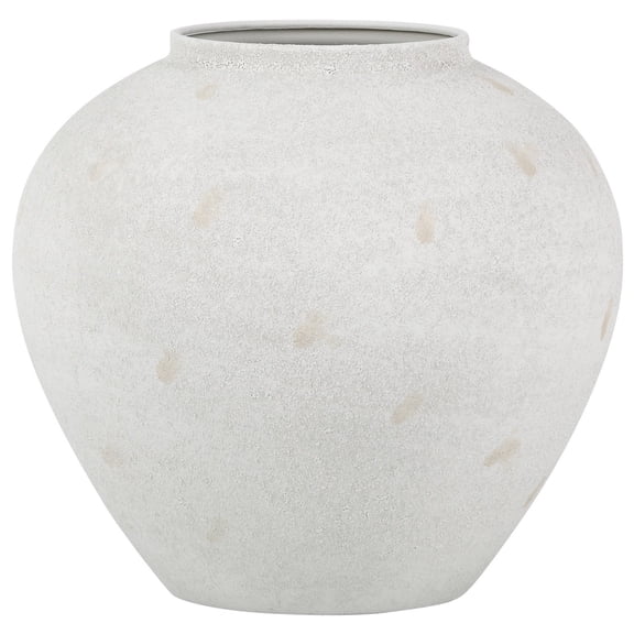 11 Inch White Large Rustic Round Metal Vase, Decorative Flower Vase for Home, Living Room, Dining Table, Shelf & Office Decor