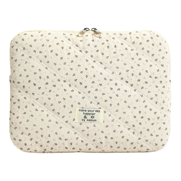 11 Inch White Puffy Cute Quilted Laptop Protective Case, Padded Floral Pillow Laptop Carrying Sleeve with Double Zipper, Shockproof Computer Bag for Women College Students Travel Work (White Small)