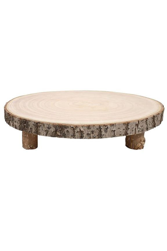 11 Inch Wood Cake Stand, Round Wooden Cupcake Pedestal, Paulownia Wood Slice with Legs, Rustic Cake Holder Wooden