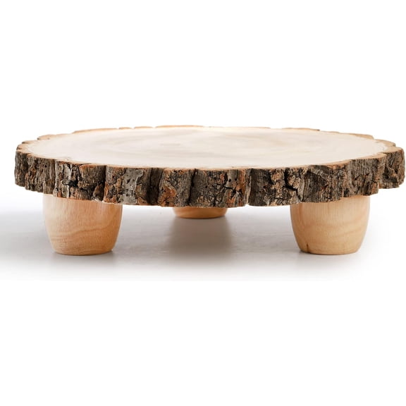 11 Inch Wood Cake Stand, Round Wooden Cupcake Pedestal, Paulownia Woods Slice with Legs, Rustic Cake Holder Wooden Serving Tray Serving Board Display Wood Plant Stand