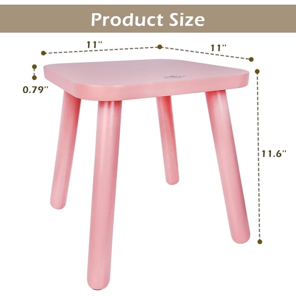 11 Inch Wooden Step Stools for Adults, Solid Rubber Wood Non-Slip Step Foot Stool, Heavy Duty 300 lbs One Step Stool for Bedroom, Bathroom, Kitchen, Outdoor (Pink)