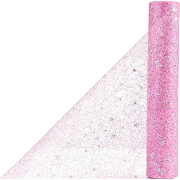 11 Inch x 33 Ft Star and Moon Sequin Mesh Table Runner Roll, Sheer Net Fabric Decorative Table Centerpiece, Cuttable Glitter Table Runner for Wedding, Baby Shower, Birthday Party Decor