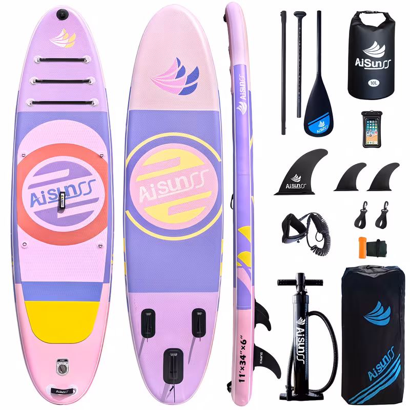 11' Inflatable Paddle Board for Adults, 34'' Extra Wide Stand Up Paddle Board with EVA Deck, Double Action Pump & Removable Fin, SUP Board 450Lb Capacity for Surf/Yoga/Family
