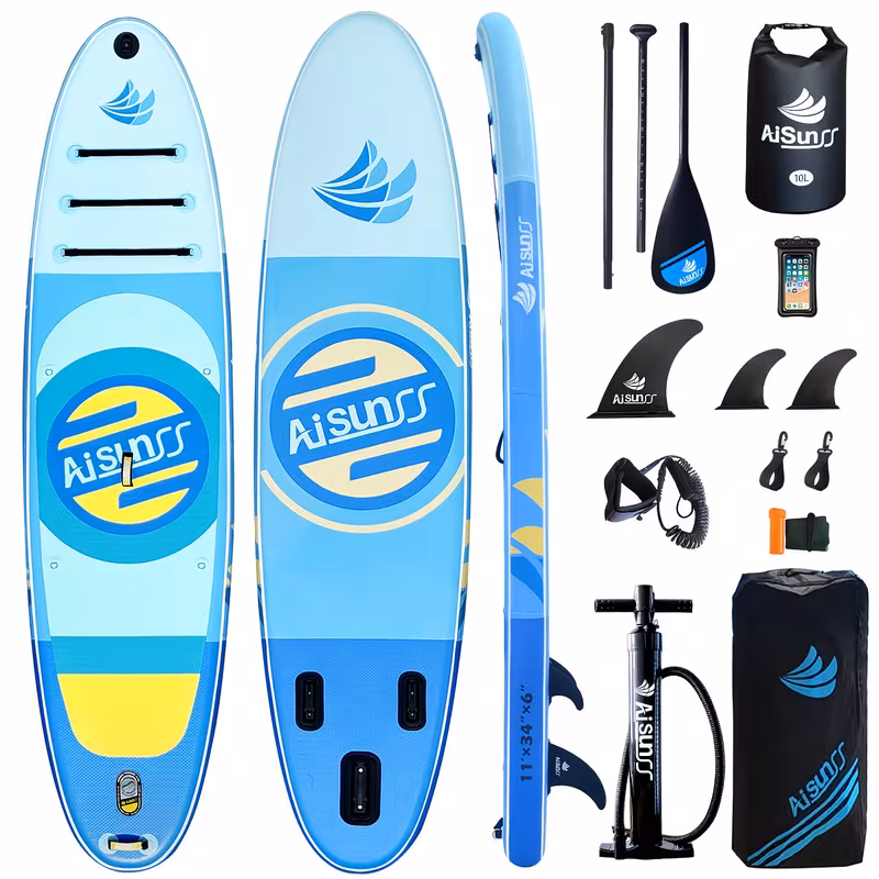 11' Inflatable Paddle Board for Adults, 34'' Extra Wide Stand Up Paddle Board with EVA Deck, Double Action Pump & Removable Fin, SUP Board 450Lb Capacity for Surf/Yoga/Family