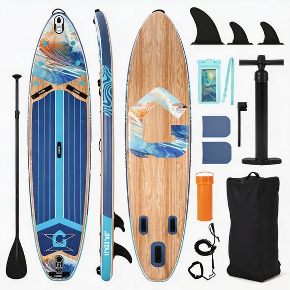 11' Inflatable Stand Up Paddle Board with Premium SUP Accessories, 450LB Weight Capacity, Wide & Stable for Beginners, Includes Adjustable Paddle & Camera Mount