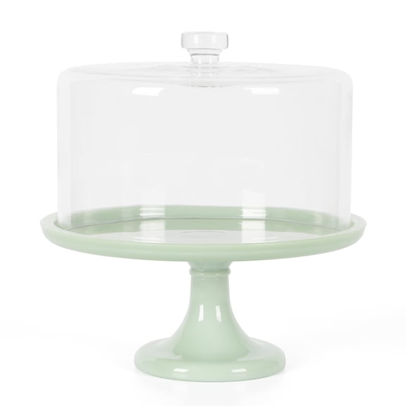 11" Jadeite Glass Cake Stand – Handmade Vintage-Style Dessert Stand with Ruffle Trim, Decorative Pedestal Cake Plate for Display & Serving