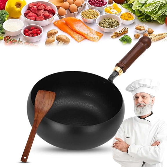 11'' Japanese Cast Iron Pot, Uncoated Thick Iron Pot, Non-Stick Carbon Steel Wok Pan with Lid, Traditional Japanese Cookware, 99% High Purity Frying Pan for Kitchen (Hammer, 9.5 in)