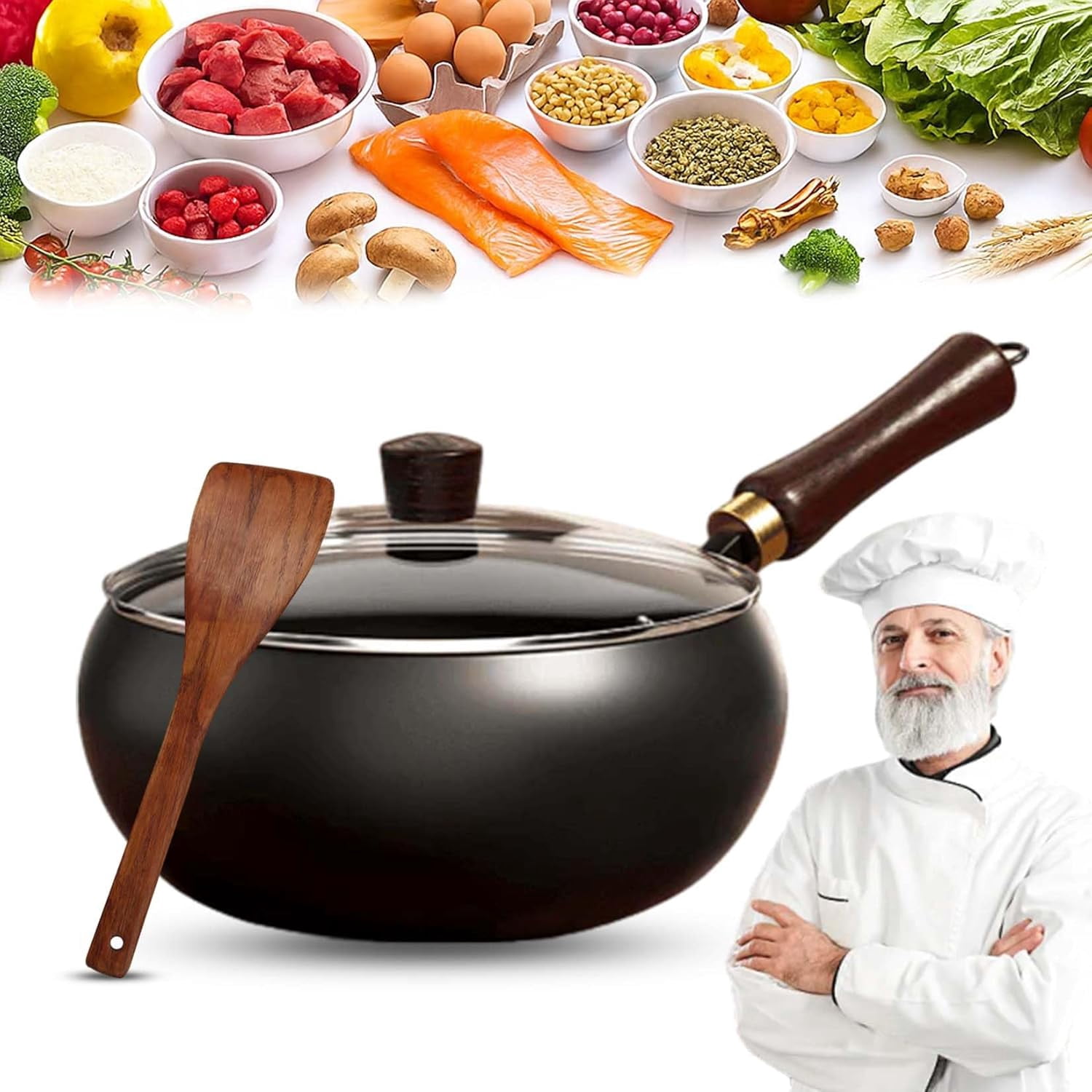 11'' Japanese Cast Iron Pot, Uncoated Thick Iron Pot, Non-Stick Carbon Steel Wok Pan with Lid, Traditional Japanese Cookware, 99% High Purity Frying Pan for Kitchen