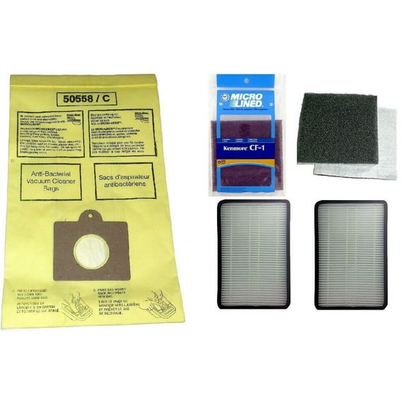 11 Kenmore Type C or Type Q Premium Allergen Canister Vacuum Bags, (1) Kenmore CF1 81002 Motor Chamber Filter, (2) Kenmore EF1 86889 HEPA Exhaust Filters, Fits Progressive, Intuition, Canisters