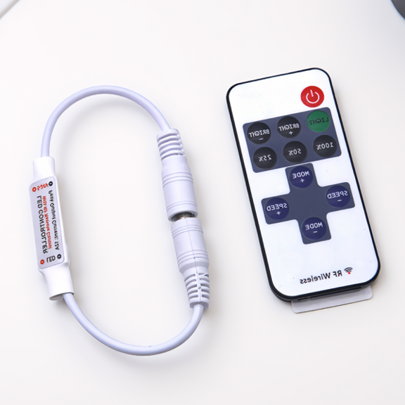 11-Key RF Wireless Remote Controller with CR2025 for Single Color LED Strip Lights and DC Adapter Modules