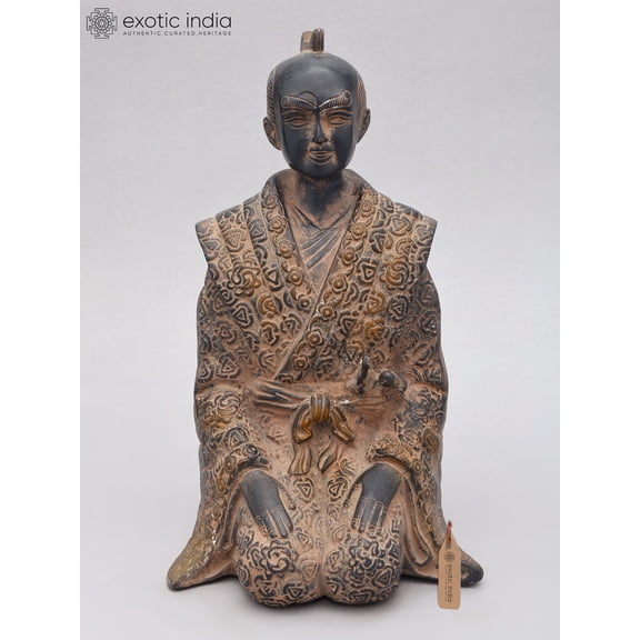 11" Kneeling Japanese Samurai Warrior | Brass Statue