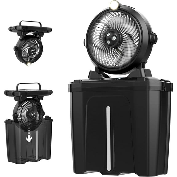 11 L Bucket Portable Misting Fan with LED Light, 20000 m Ah (6.5/12 h Working Rechargeable Camping Fan, 3 Strong Winds, 3 Large Spray Outlets,Cooling Mist Fans
