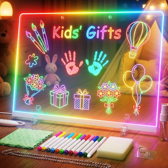 11" LED Glowing Drawing Board with 12 Color Markers, Clear Acrylic Light Up Note Board with Stand, Illuminated Sensory Doodle Pad, Glow Memo Message Board for Home Office & Dorm