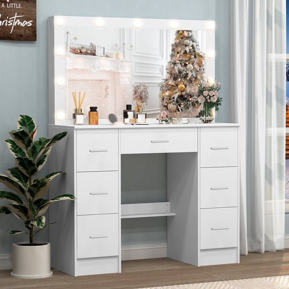 11 LED Makeup Vanity Table Set Dressing Table w/ Drawers Dresser Desk for Gifts